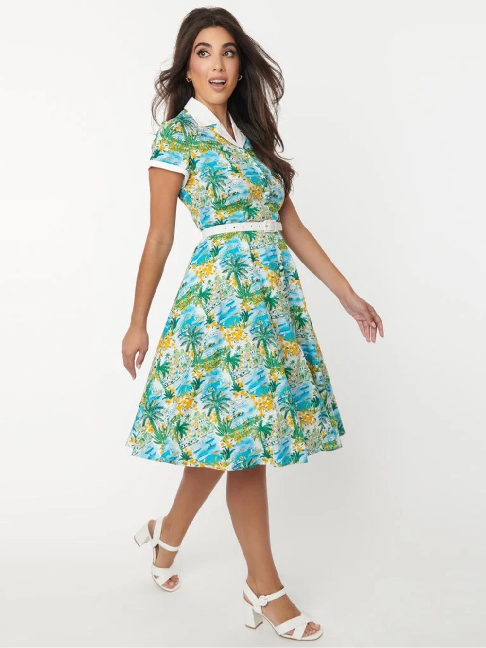 NWT Unique Vintage Alexis Seaside Village Shirtwaist Cotton Dress Size Large - Picture 6 of 8